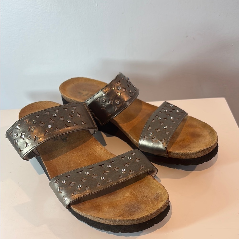 Naot “Susan” slip-on studded sandals metallic bronze size 40